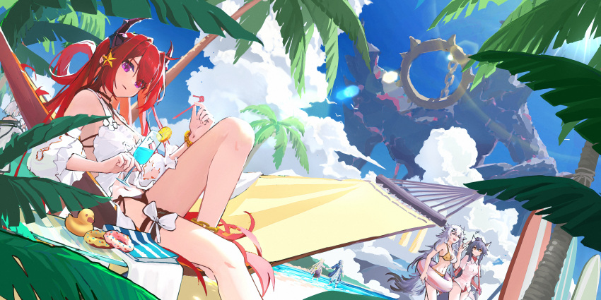 1other, 5girls, :d, absurdres, ambiguous_gender, animal_ears, arknights, bikini
