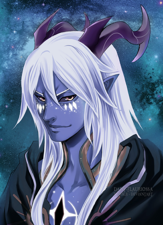 1boy, aaravos_(the_dragon_prince), artist_name, black_horns, black_sclera, colored_sclera, colored_skin, daisy-flauriossa
