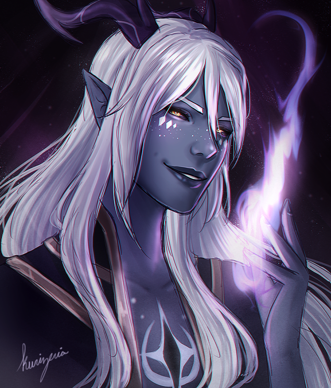 1boy, aaravos_(the_dragon_prince), artist_name, black_horns, colored_skin, crxsszeria, elf, grey_skin
