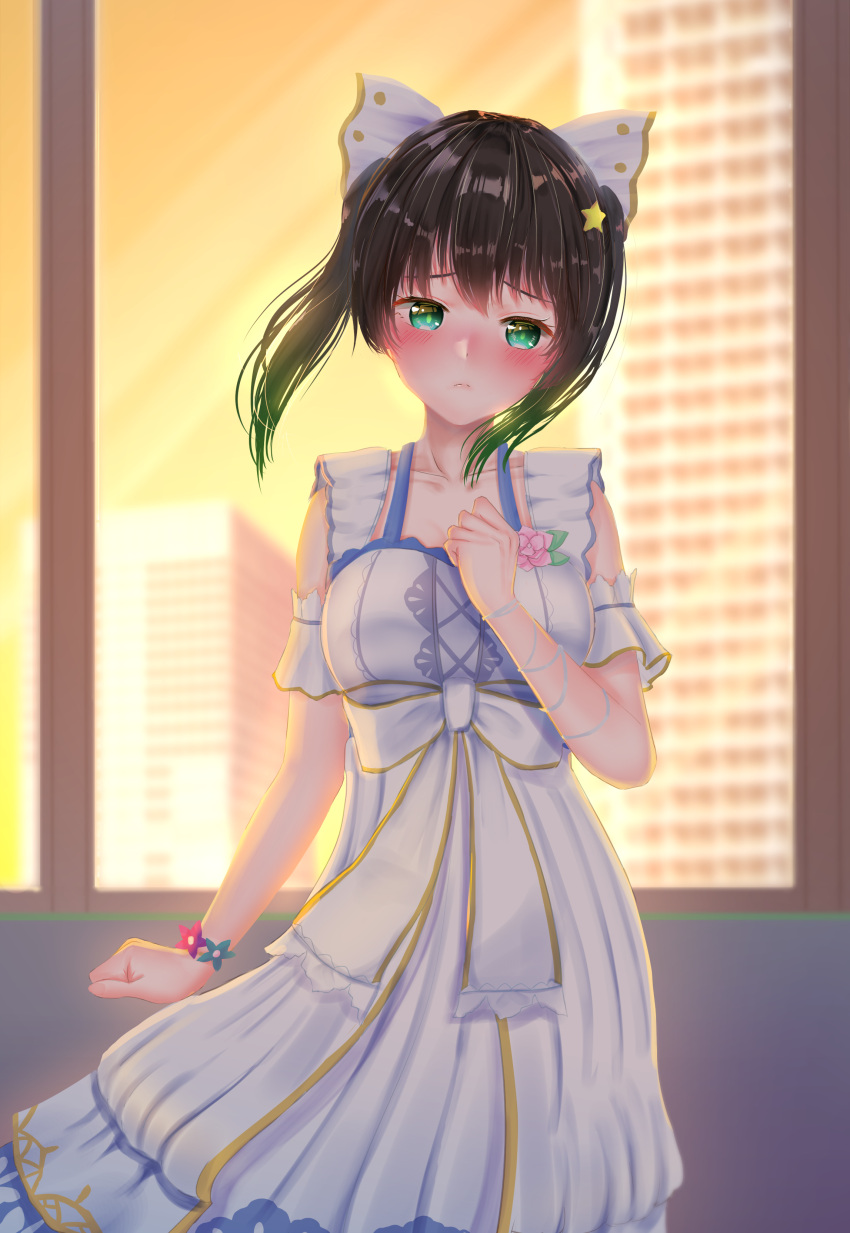 1girl, absurdres, anata_no_risou_no_heroine, arm_garter, black_hair, blush, bow, bracelet