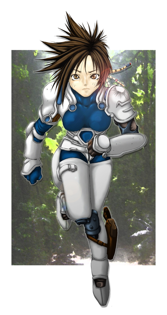 brown_eyes, brown_hair, forest, iria, iria_zeiram_the_animation, mole, nature, outdoors