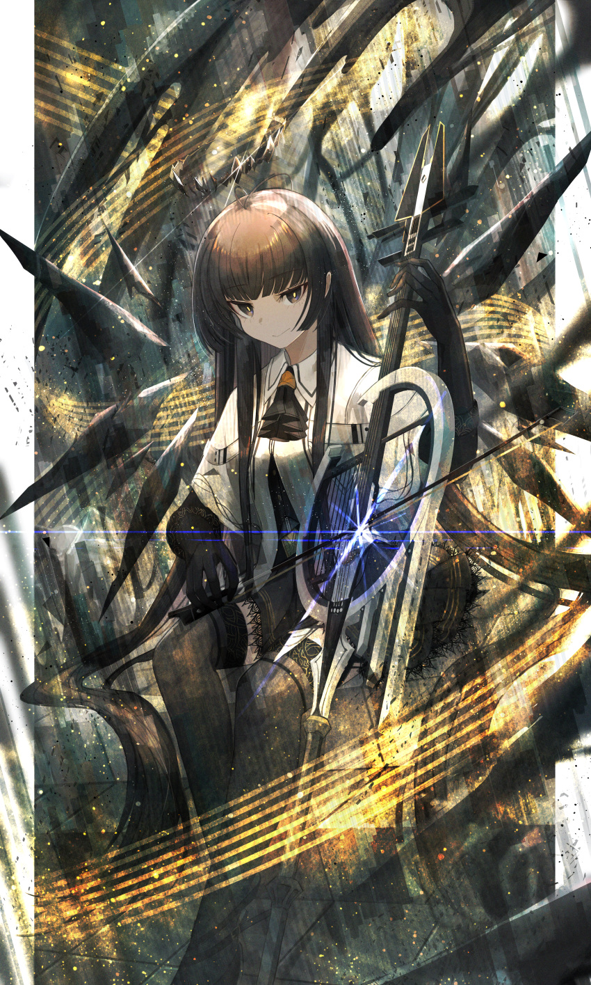 1girl, a0_plnt, absurdres, antenna_hair, arknights, ascot, belt, belt_buckle