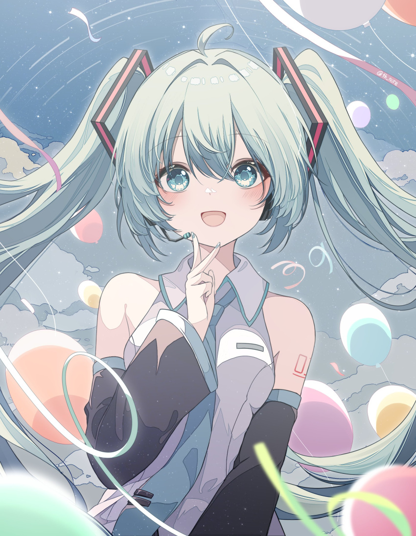 1girl, 39, absurdres, ahoge, aqua_eyes, aqua_hair, aqua_nails, aqua_necktie