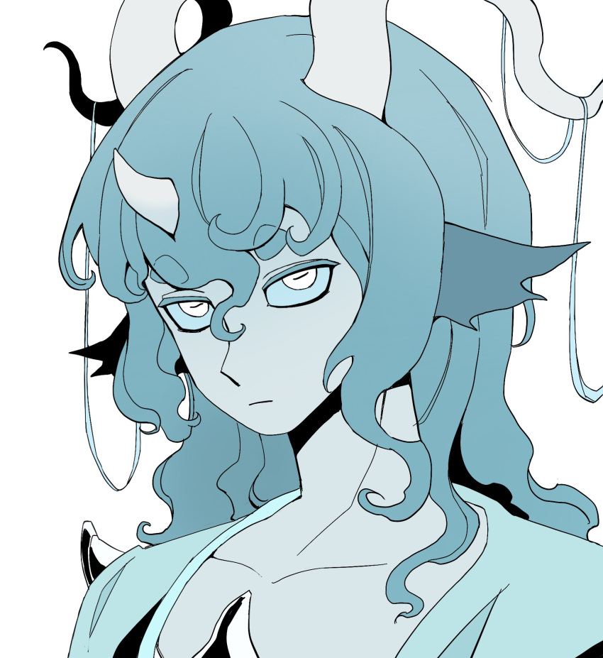 1boy, animal_ears, blue_hair, blue_sclera, closed_mouth, colored_eyelashes, colored_sclera, colored_skin