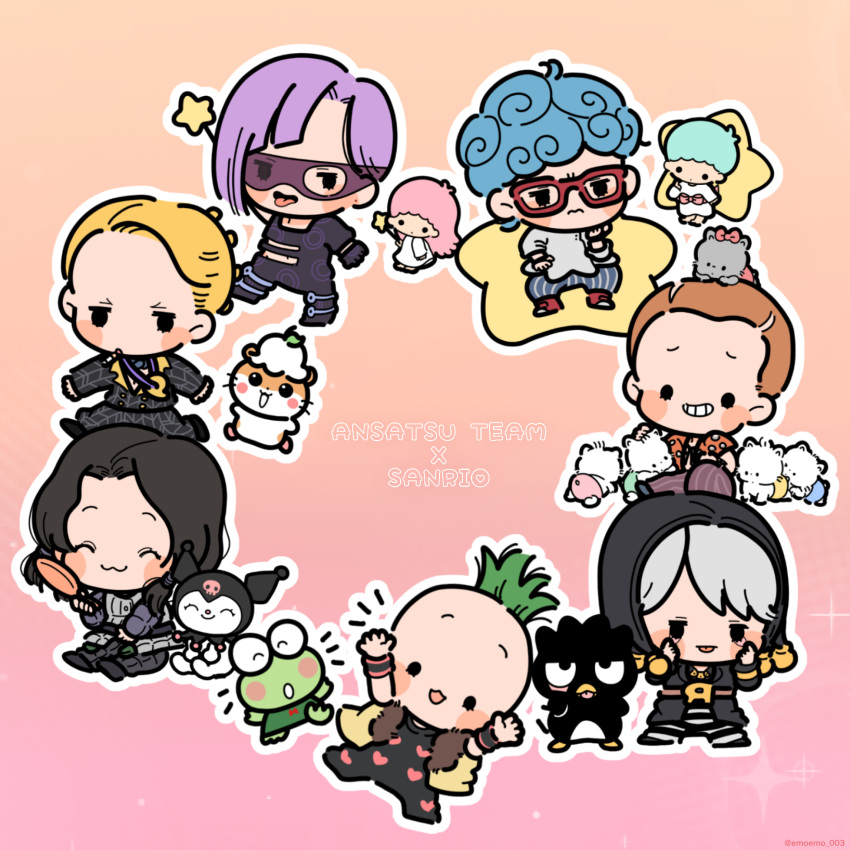 6+boys, :3, akanbe, badtz-maru, black_hair, blonde_hair, blue_hair, blush_stickers