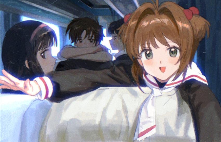 1boy, 3girls, brown_hair, cardcaptor_sakura, child, daidouji_tomoyo, green_eyes, happy