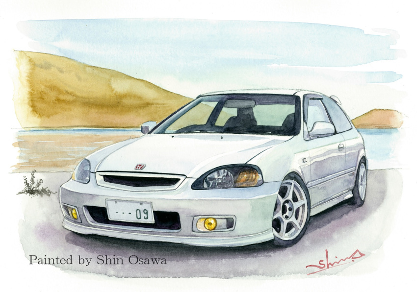 artist_name, car, highres, honda, honda_civic, honda_civic_type_r, license_plate, motor_vehicle