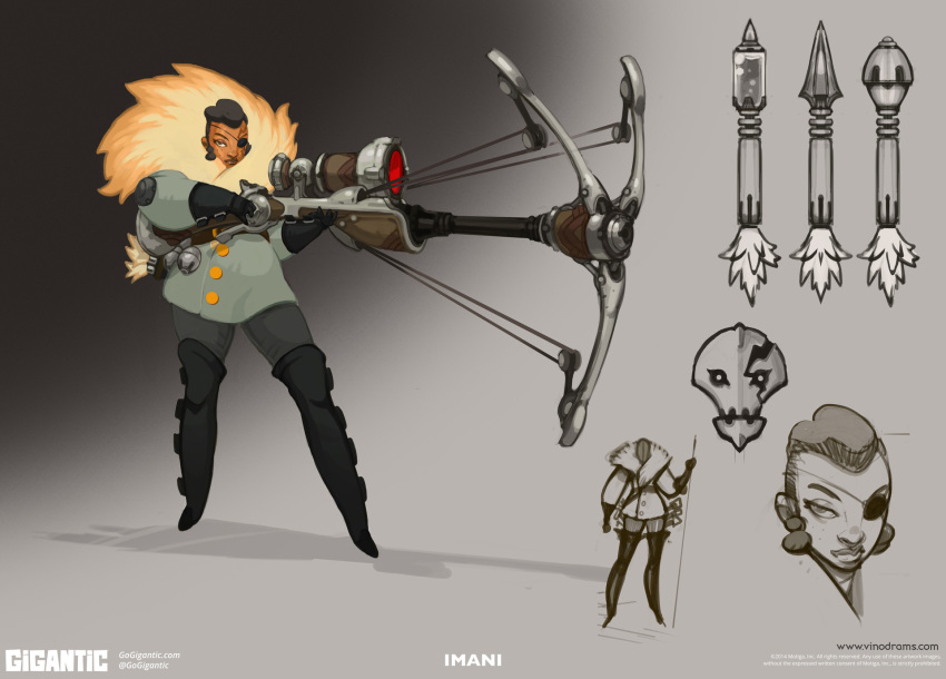 1girl, 2014, ammunition, black_hair, boots, bullet, buttons, character_name