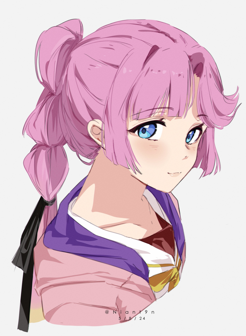 1girl, :3, absurdres, anyoji_hime, black_ribbon, blonde_hair, blue_eyes, blunt_bangs