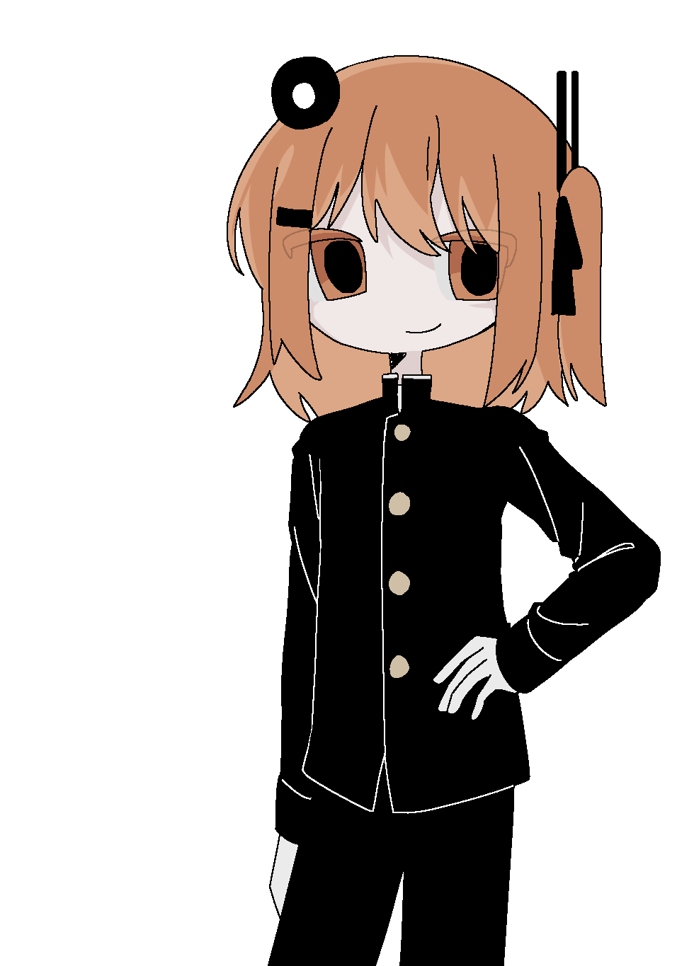 1girl, a.i._voice, adachi_rei, alternate_costume, black_jacket, black_pants, black_ribbon, buttons