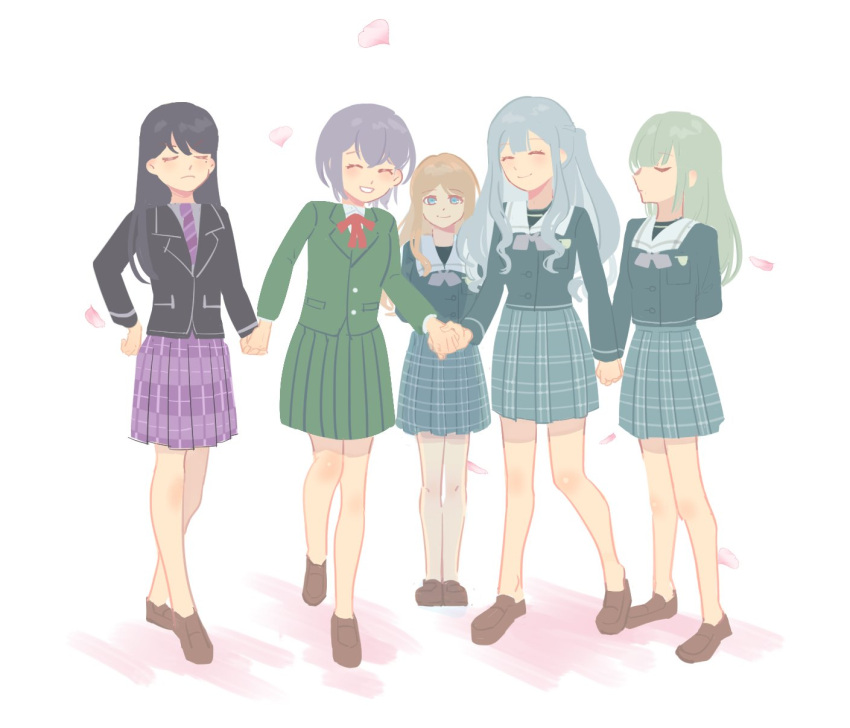 5girls, bang_dream!, bang_dream!_it's_mygo!!!!!, black_hair, blue_eyes, blue_hair, brown_footwear, brown_hair