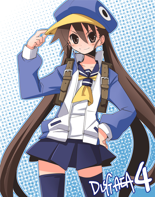 bag, brown_eyes, brown_hair, disgaea, fujii, fujii_jun, hat, jacket