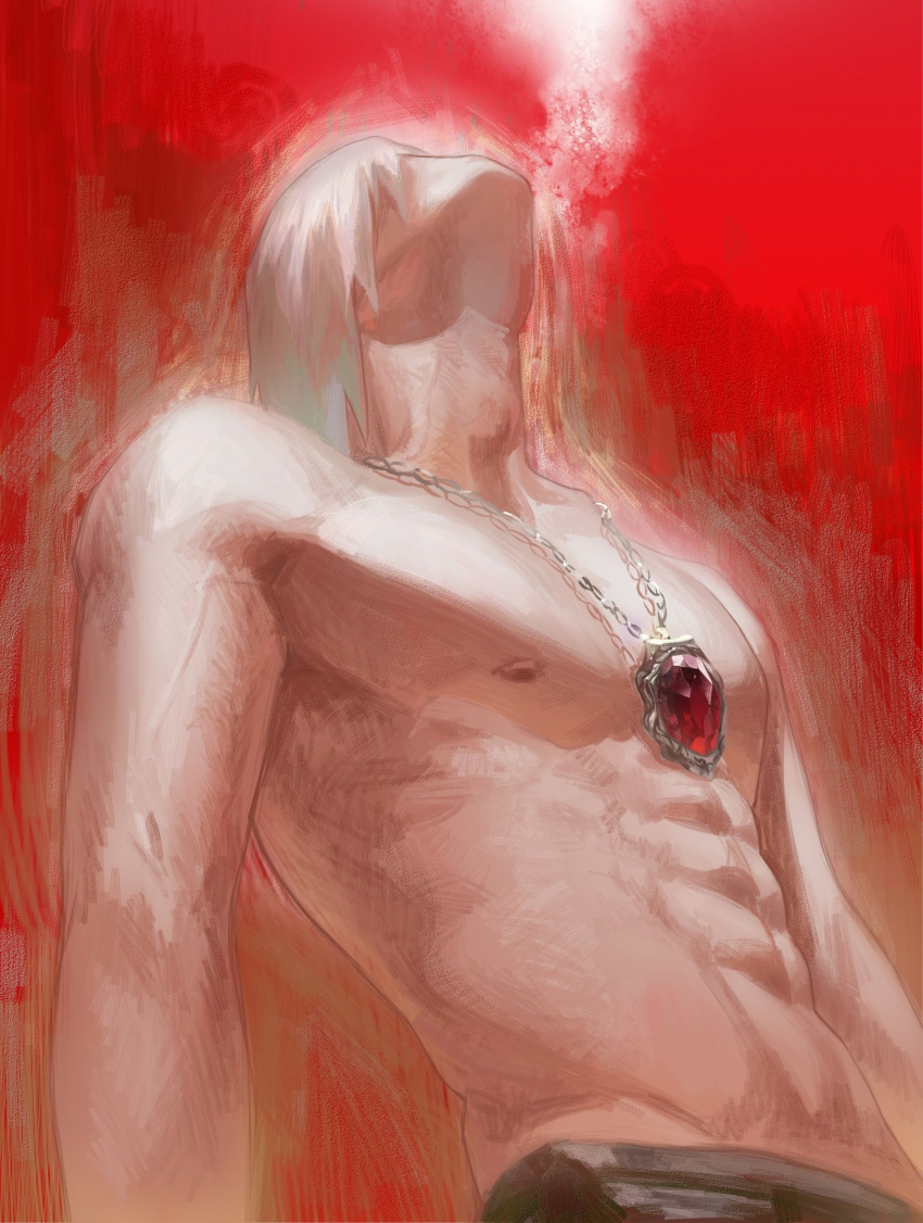 1boy, abs, dante_(devil_may_cry), devil_may_cry_(series), devil_may_cry_3, head_back, higan1113557, highres