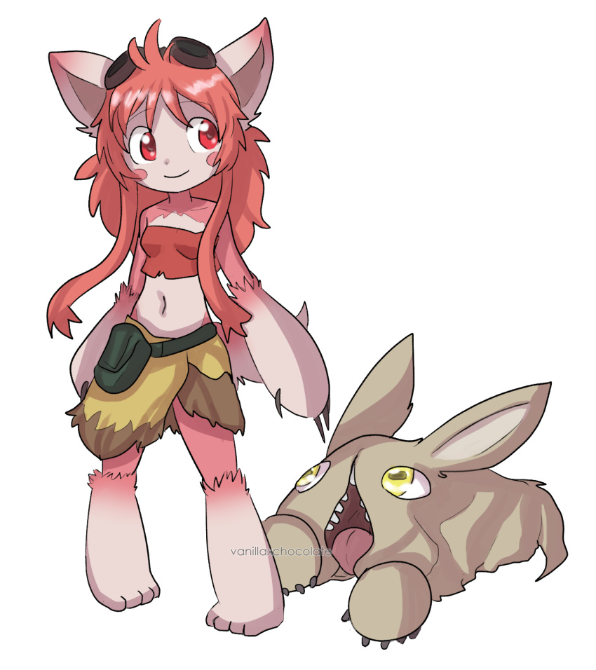 1girl, 1other, animal_ears, aviator_eyewear, breasts, claws, coffeetears, creature