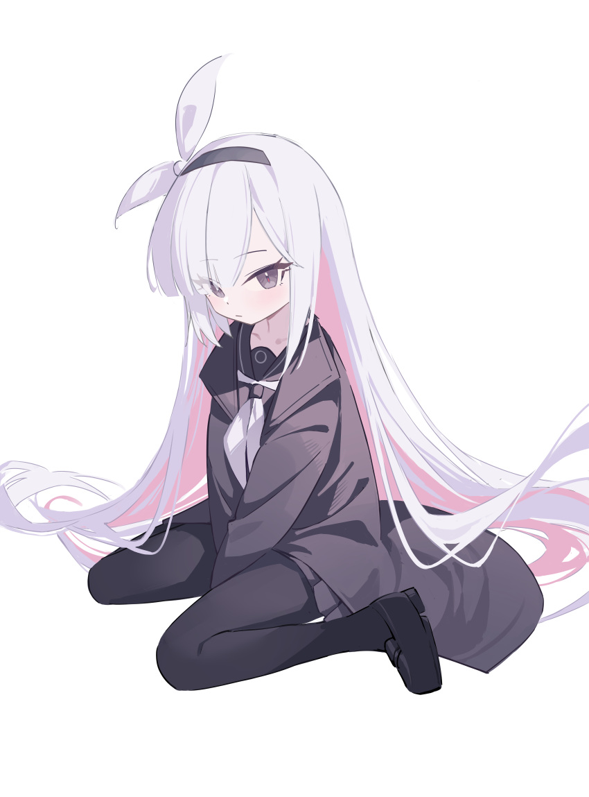 1girl, absurdres, akipopopopoon, black_eyes, black_footwear, black_hairband, black_pantyhose, black_sailor_collar