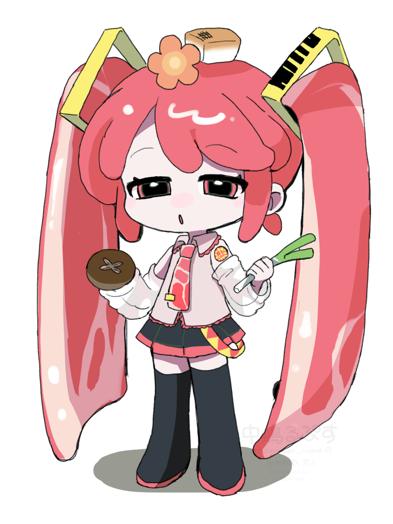 1girl, boots, detached_sleeves, food, food-themed_clothes, food-themed_hair, food_on_head, full_body