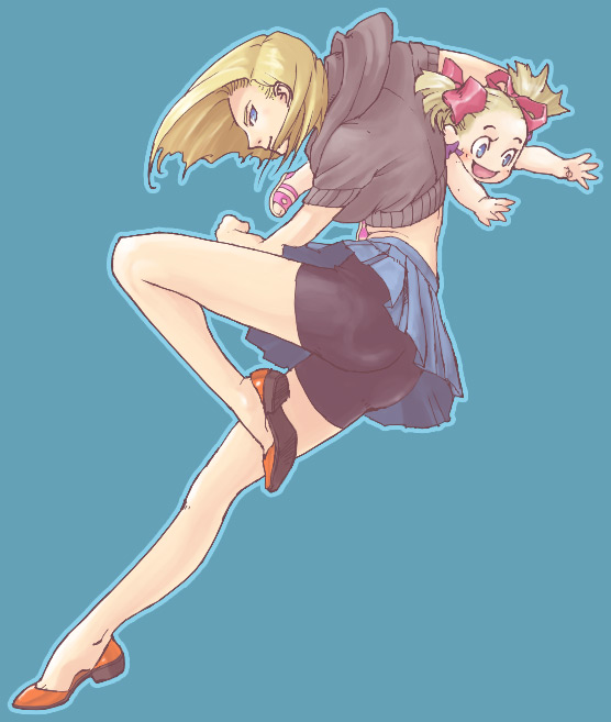 android_18, ass, bike_shorts, blonde_hair, dragon_ball, dragon_ball_z, legs, marron