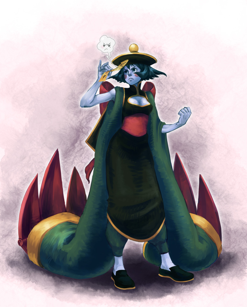 capcom, chinese_clothes, claws, highres, jiangshi, lei_lei, ofuda, purple_hair