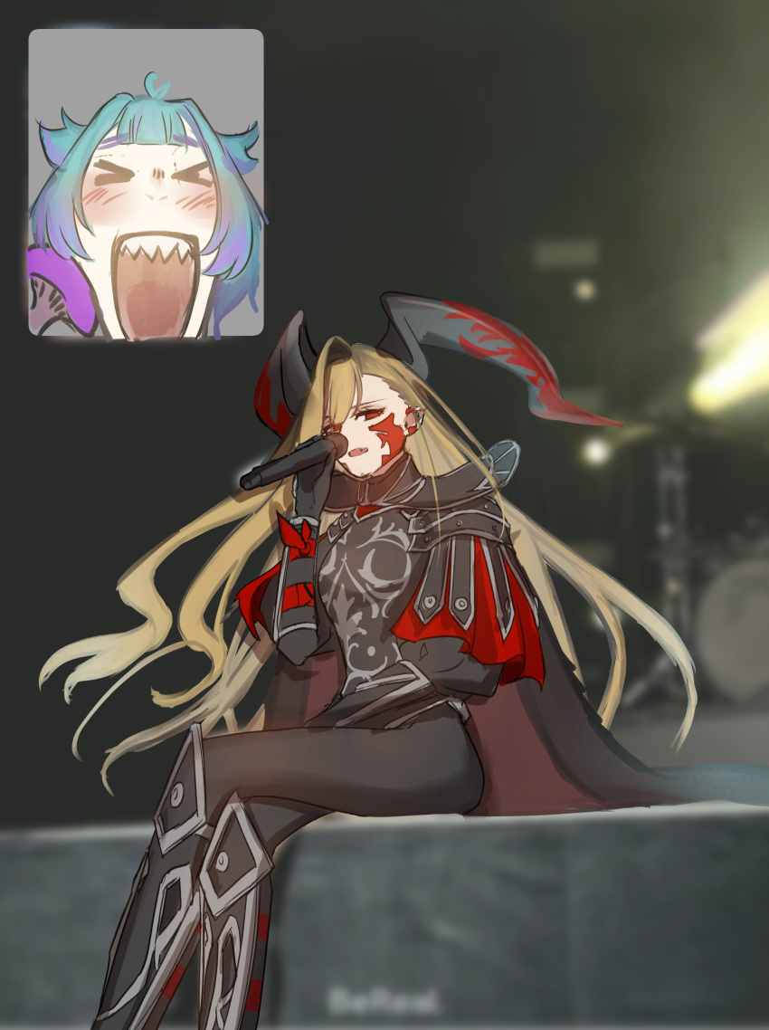 >o<, 1girl, 2girls, absurdres, armor, armored_bodysuit, armored_boots, black_armor