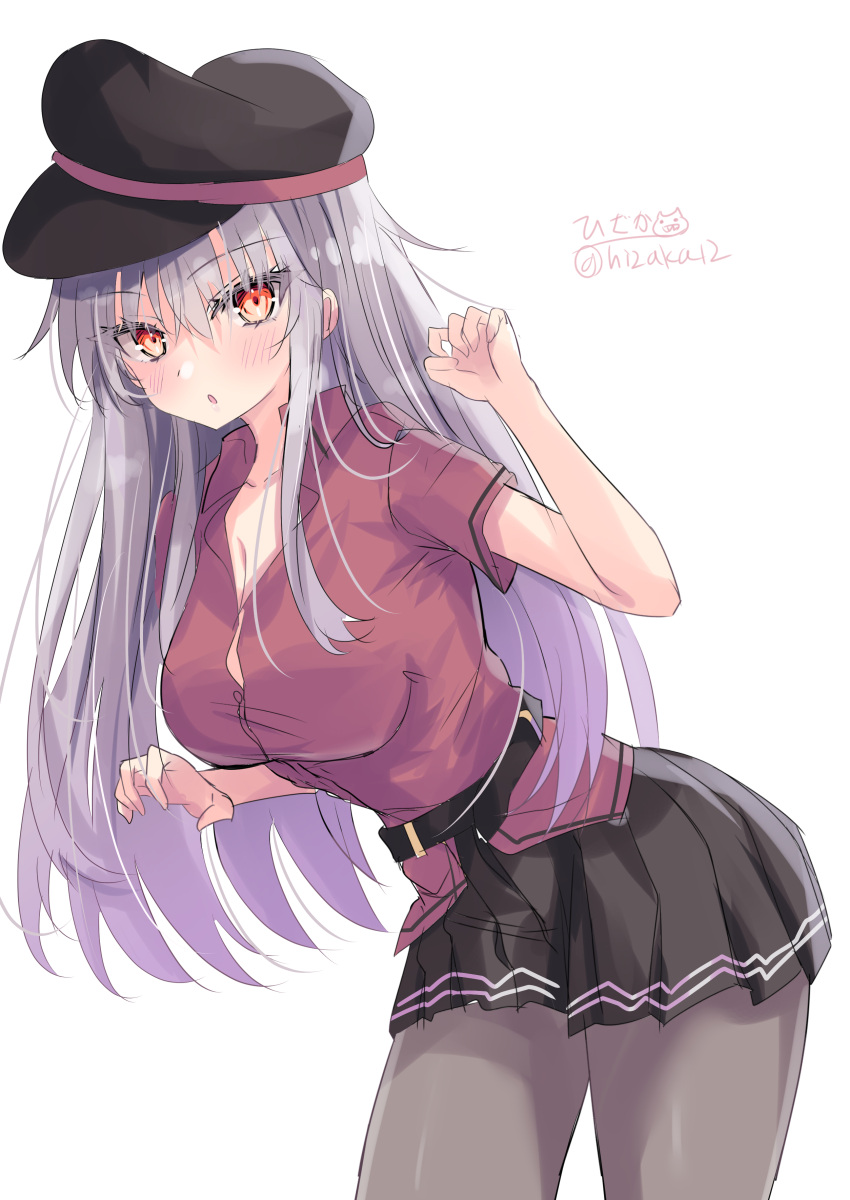 1girl, absurdres, artist_logo, black_hat, black_skirt, breasts, collared_shirt, gangut_(kancolle)