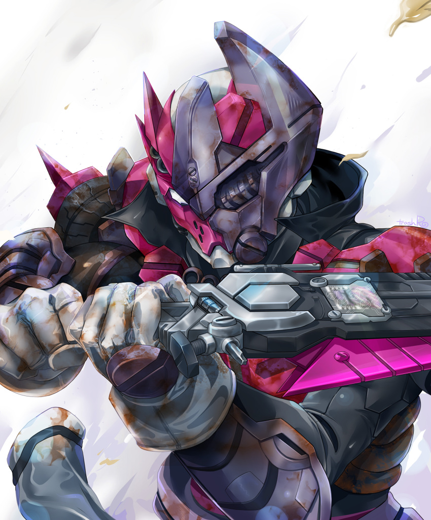 1boy, absurdres, armor, bolt, fighting_stance, gloves, helmet, highres