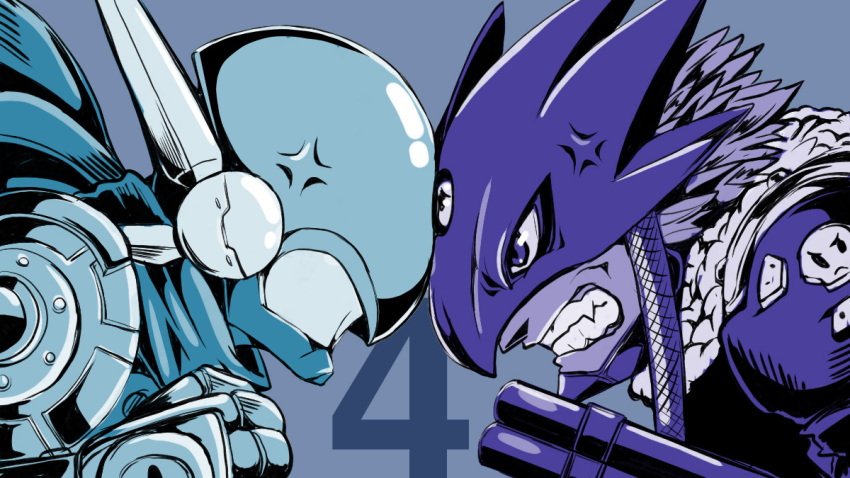 2boys, anger_vein, beelzebumon, blue_theme, clenched_hand, clenched_teeth, covering_face, digimon