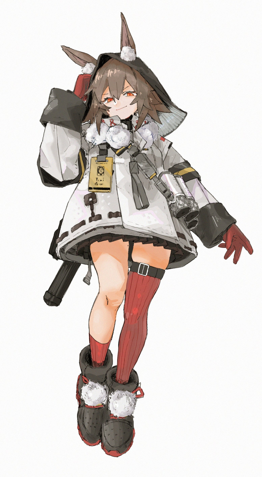 1girl, absurdres, animal_ears, arknights, asymmetrical_legwear, bag, black_footwear, black_skirt