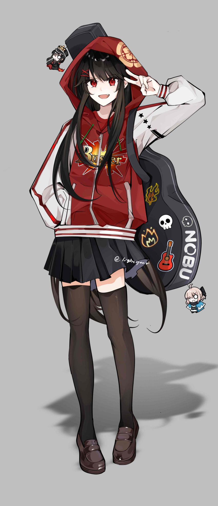 1girl, absurdres, black_hair, black_thighhighs, brown_footwear, buster_shirt, character_doll, fate/grand_order
