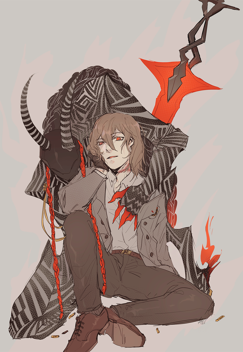 1boy, 1other, akechi_gorou, belt, black_gloves, black_pants, bright_pupils, brown_belt