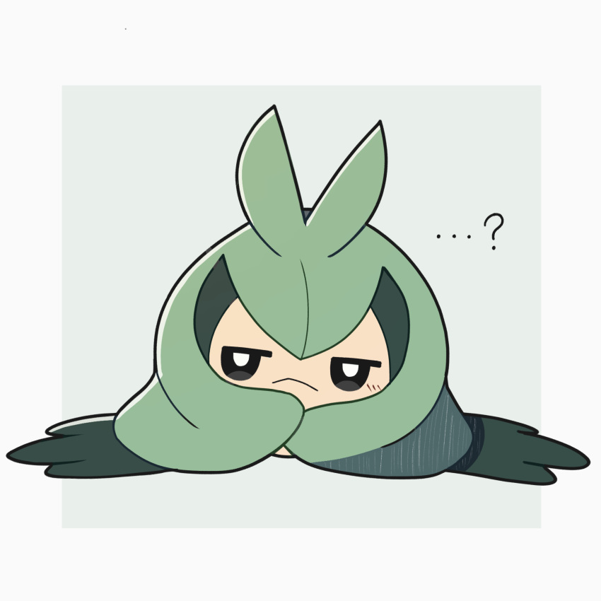 :<, ?, black_eyes, border, bright_pupils, closed_mouth, commentary_request, full_body