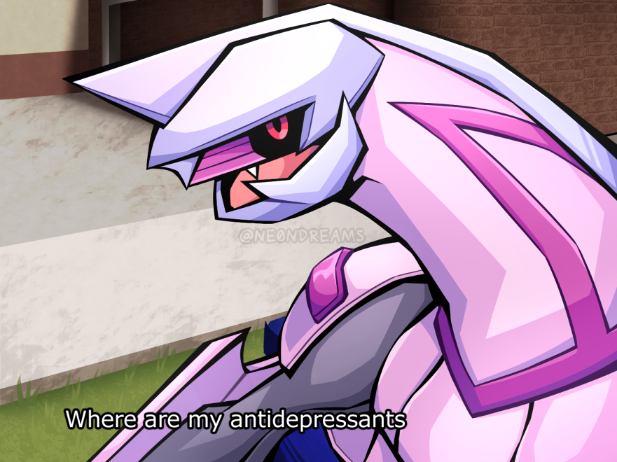 black_sclera, colored_sclera, derivative_work, fang, garry's_mod, grass, ne0n, no_humans, open_mouth, palkia, pokemon, pokemon_(creature), red_eyes, screenshot_redraw, solo, upper_body, watermark