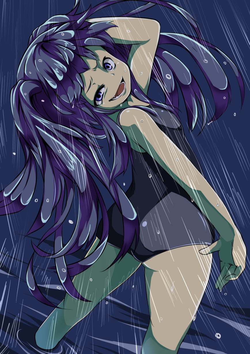 ass, blue_eyes, blue_hair, evil_grin, evil_smile, furudo_erika, grin, highres