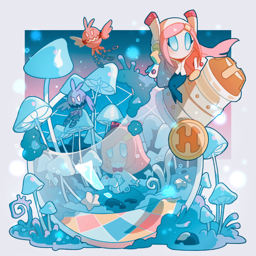 absurdres, blue_eyes, blue_skirt, blush, bow, bowtie, doomer_(kirby), dress