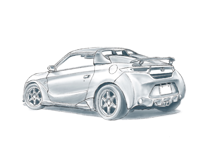 car, greyscale, highres, honda, honda_s660, k.tofu, monochrome, motor_vehicle