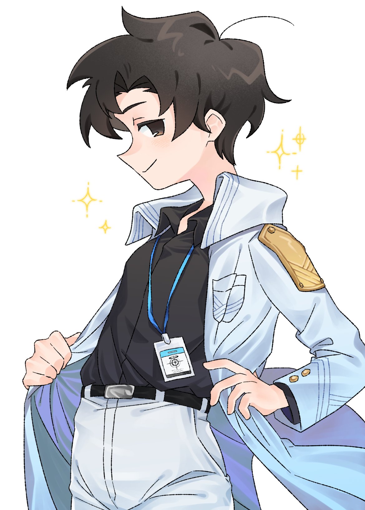 1boy, belt, black_eyes, black_hair, black_shorts, blue_archive, blue_archive_the_animation, closed_mouth