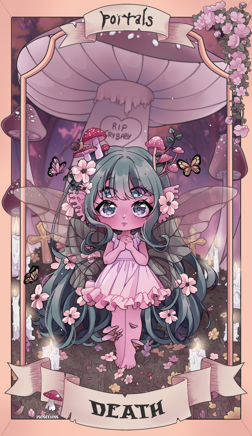 1girl, absurdly_long_hair, absurdres, barefoot, blue_eyes, bug, butterfly, butterfly_wings