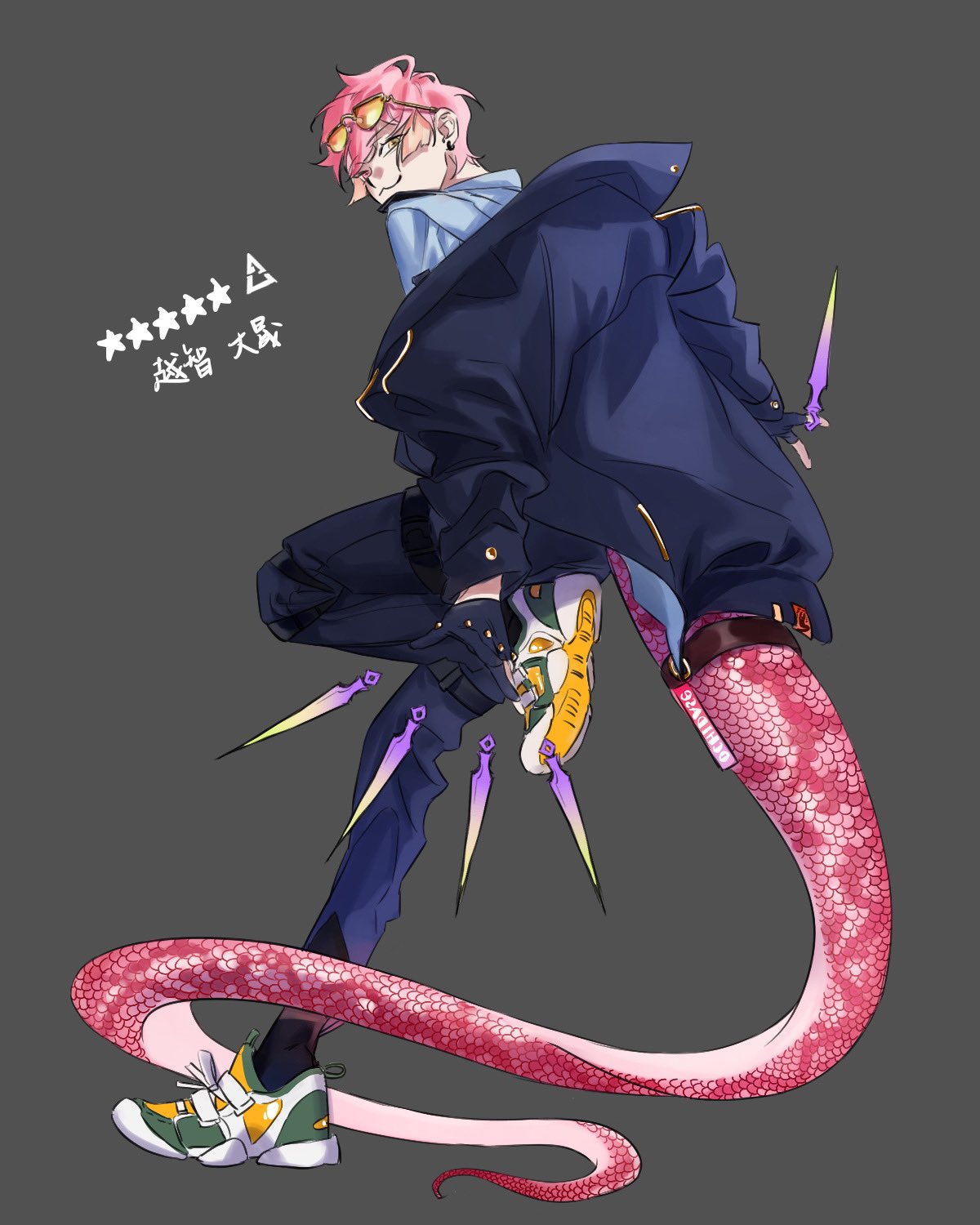 +_+, 1boy, 3000zialg, :3, bishounen, blue_footwear, blue_shirt, chinese_commentary