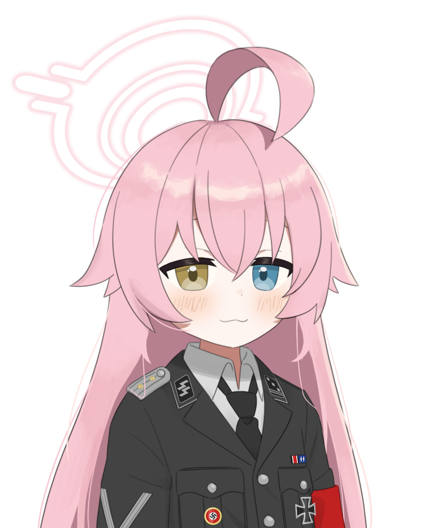 1girl, :3, armband, black_cat03, black_jacket, black_necktie, blue_archive, blue_eyes