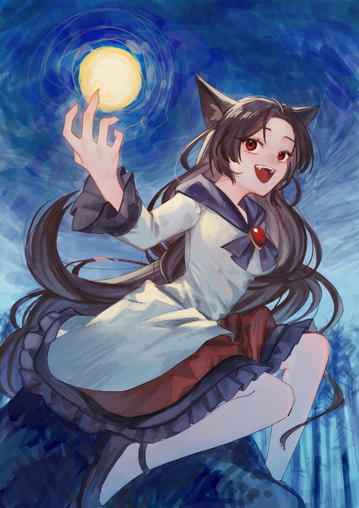 1girl, akari0120_s, animal_ear_fluff, animal_ears, brooch, dress, frilled_dress, frills