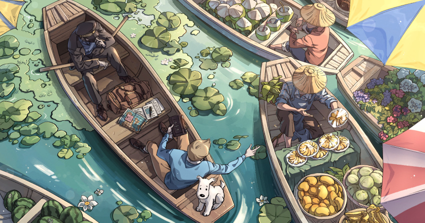 4boys, algae, apron, bag, banana, basket, beard, black_hair