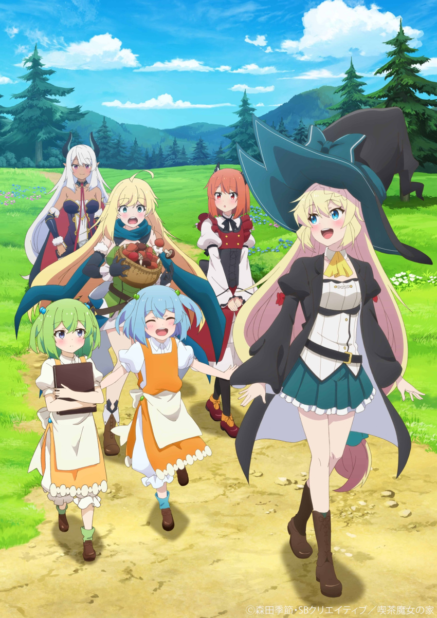 6+girls, absurdres, ahoge, aizawa_azusa, apron, beelzebub_(slime_taoshite_300_nen), blonde_hair, blue_eyes