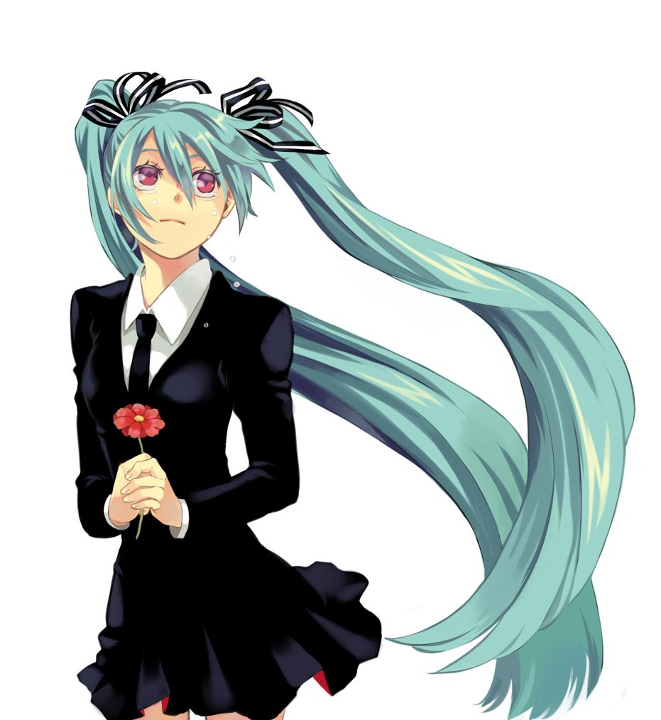 aqua_hair, flower, formal, hair_ribbon, hatsune_miku, long_hair, mi_(pixiv), miho_(mi)