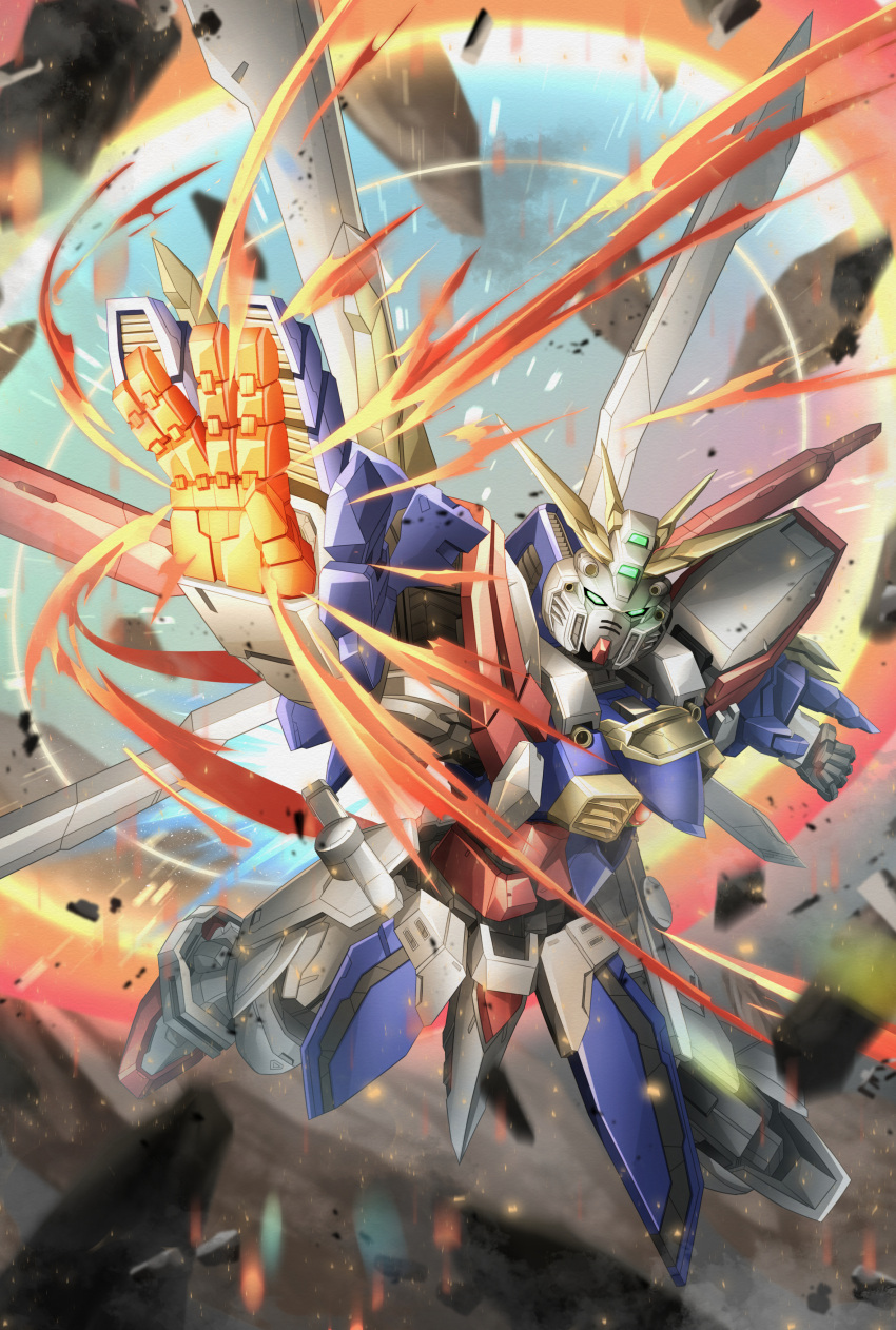 absurdres, bakunetsu_god_finger, energy_ring, g_gundam, glowing, glowing_hand, glowing_hands, god_gundam