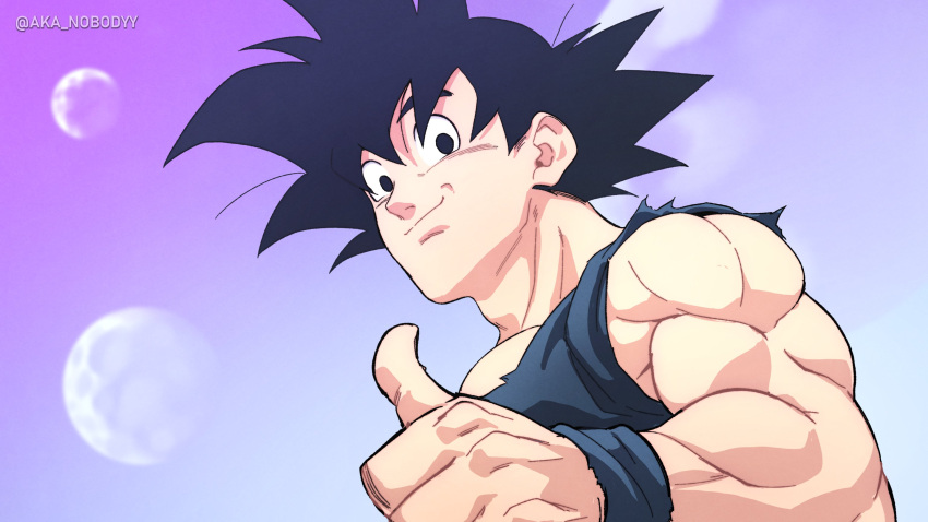 1boy, aka_nobodyy, black_eyes, black_hair, dragon_ball, dragon_ball_z, full_moon, goku_day