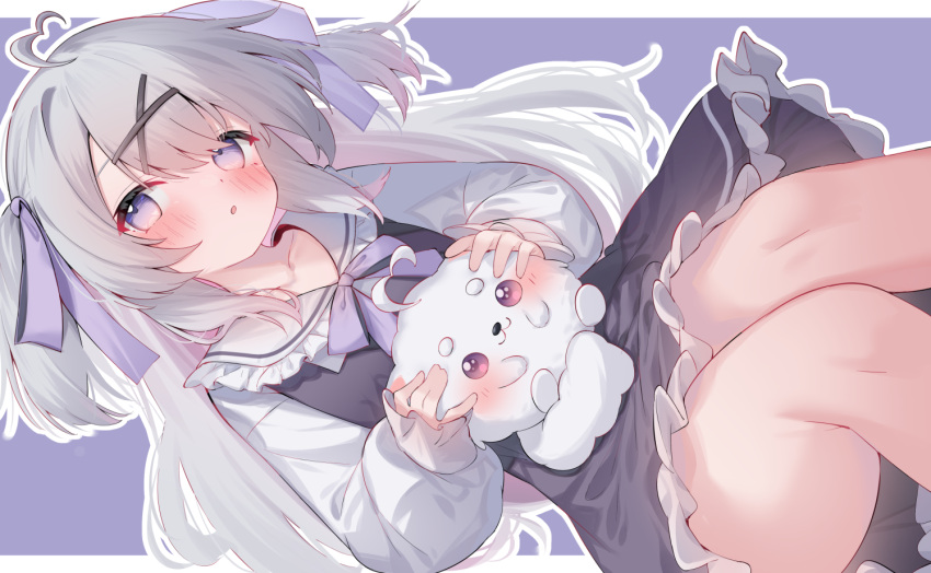1girl, :o, ahoge, blush, bow, bowtie, collarbone, commission