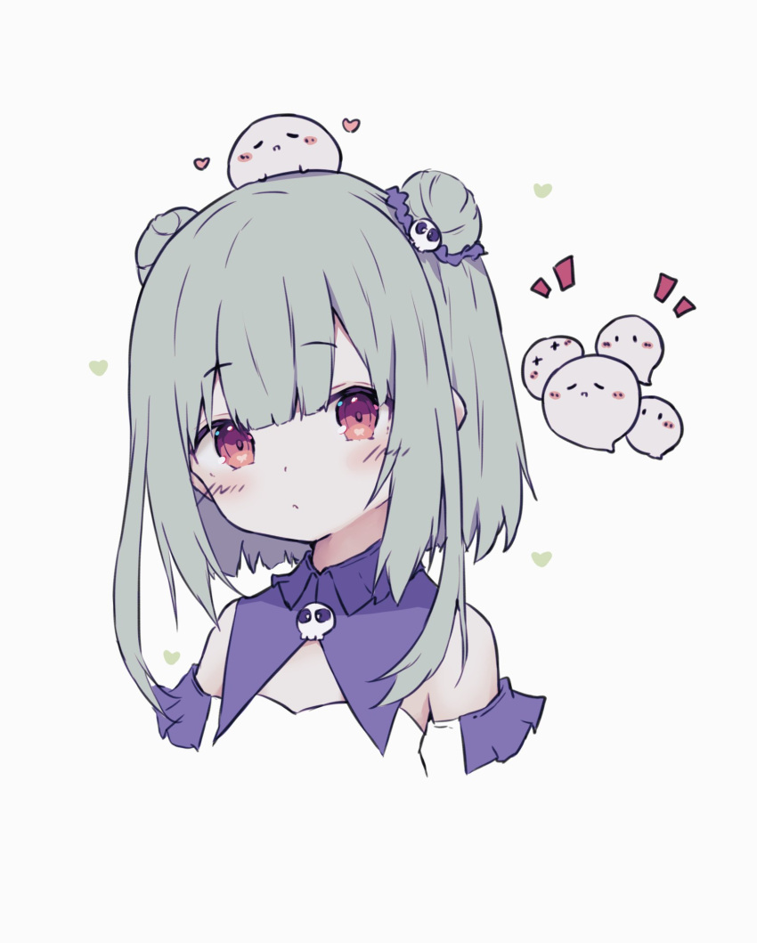 1girl, detached_sleeves, double_bun, green_hair, hair_bun, hair_ornament, hayashi_maka, highres