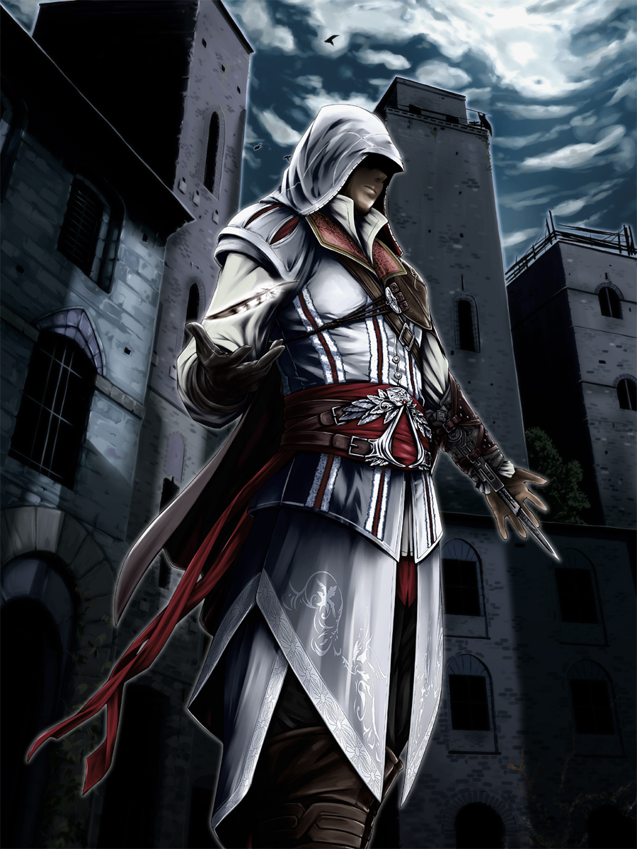 assassin's_creed_ii, belt, blade, cape, doku_hebi, ezio_auditore_da_firenze, feathers, gloves