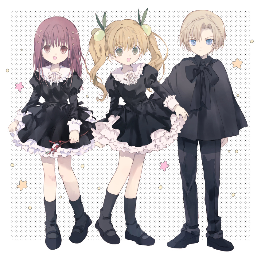 1boy, 2girls, character_request, check_character, full_body, hanazono_karin, hano_luno, highres, kamichama_karin, kujou_himeka, kujou_kazune, multiple_girls