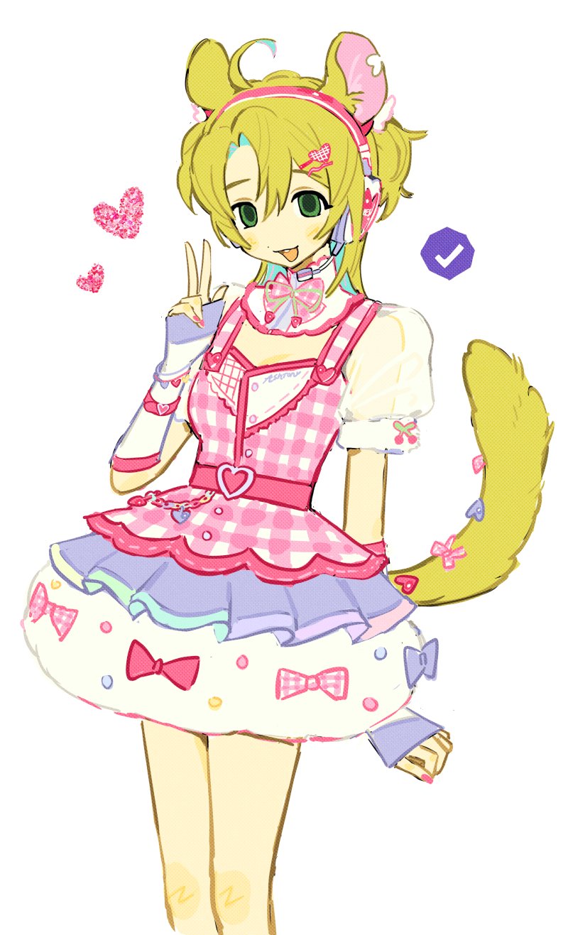 1girl, animal_ears, arm_warmers, ashton_marten_(vtuber), belt, bow, buckle, checkmark