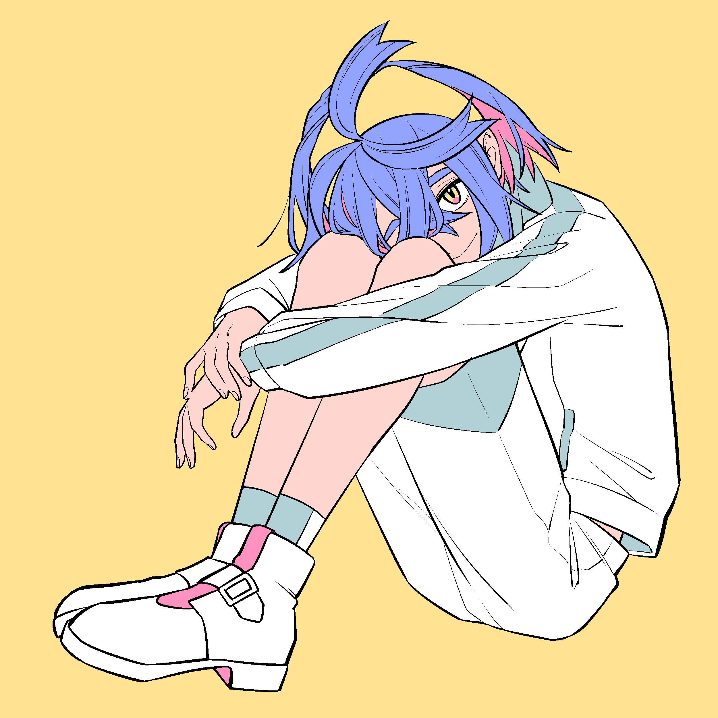 1boy, 4lily, absurdres, alternate_color, alternate_hair_color, blue_hair, crossed_bangs, full_body